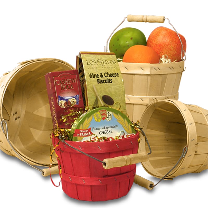 Natural Wood Slat Round Baskets With Handle