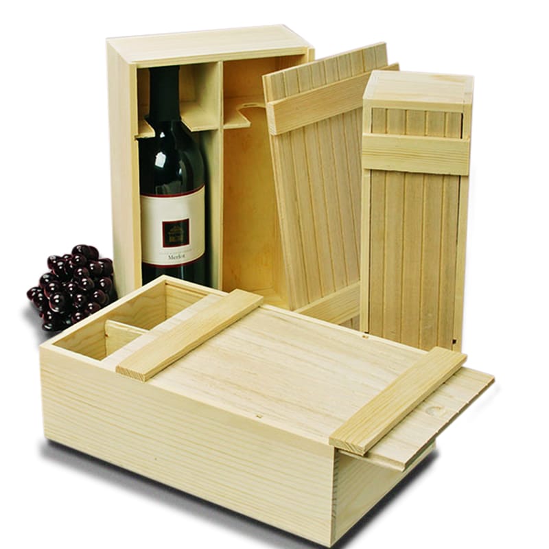 Pine Slat Top Wine Wood Box