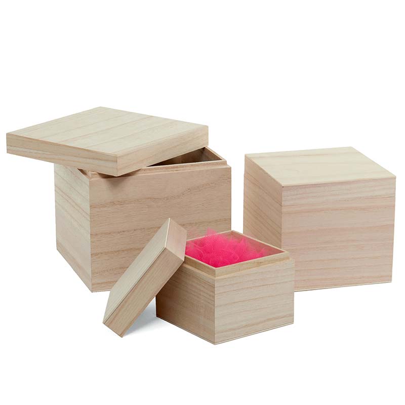 3 Piece Natural Wood Cube Box Set Shop