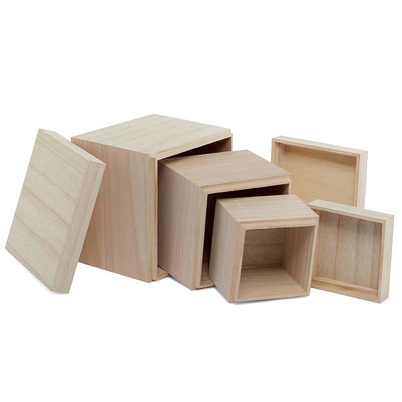 3 Piece Natural Wood Cube Box Set Shop