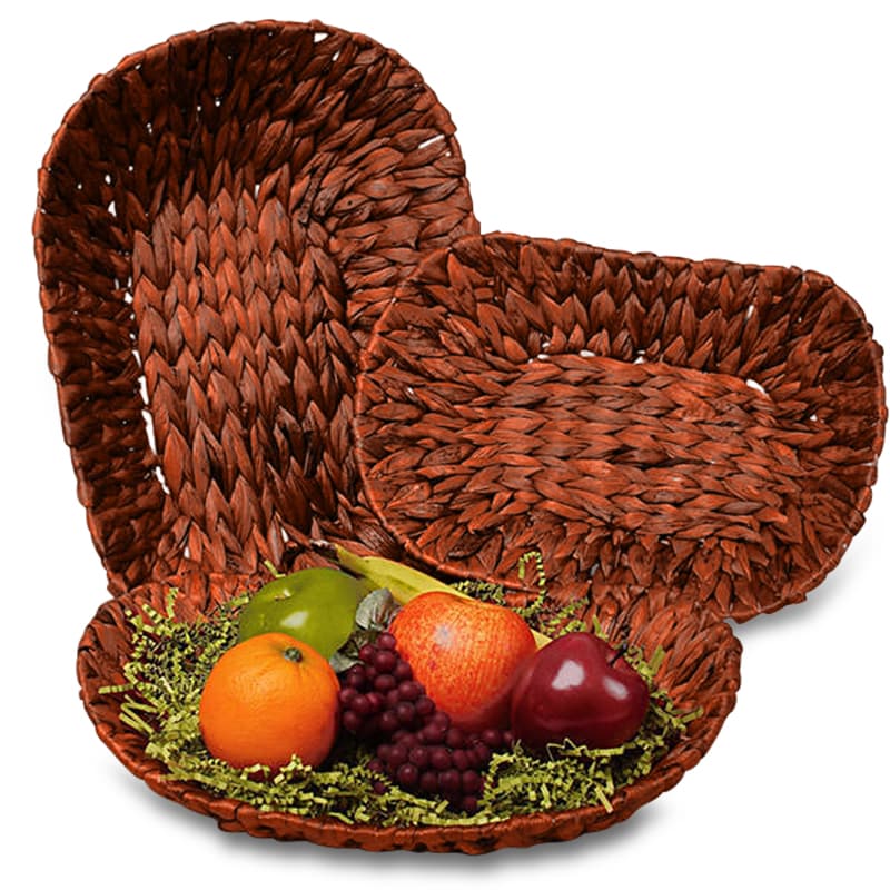 Redwood Stained Seagrass Oval Basket Trays