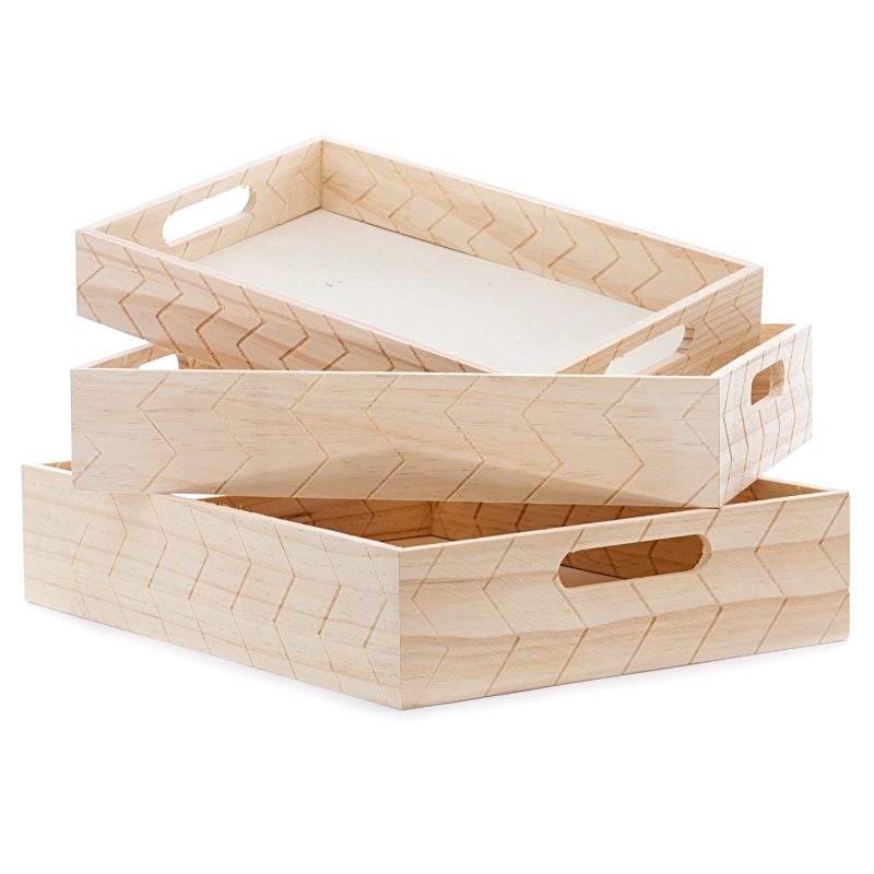 Zig Zag Embossed Wood Handle Tray Set Shop
