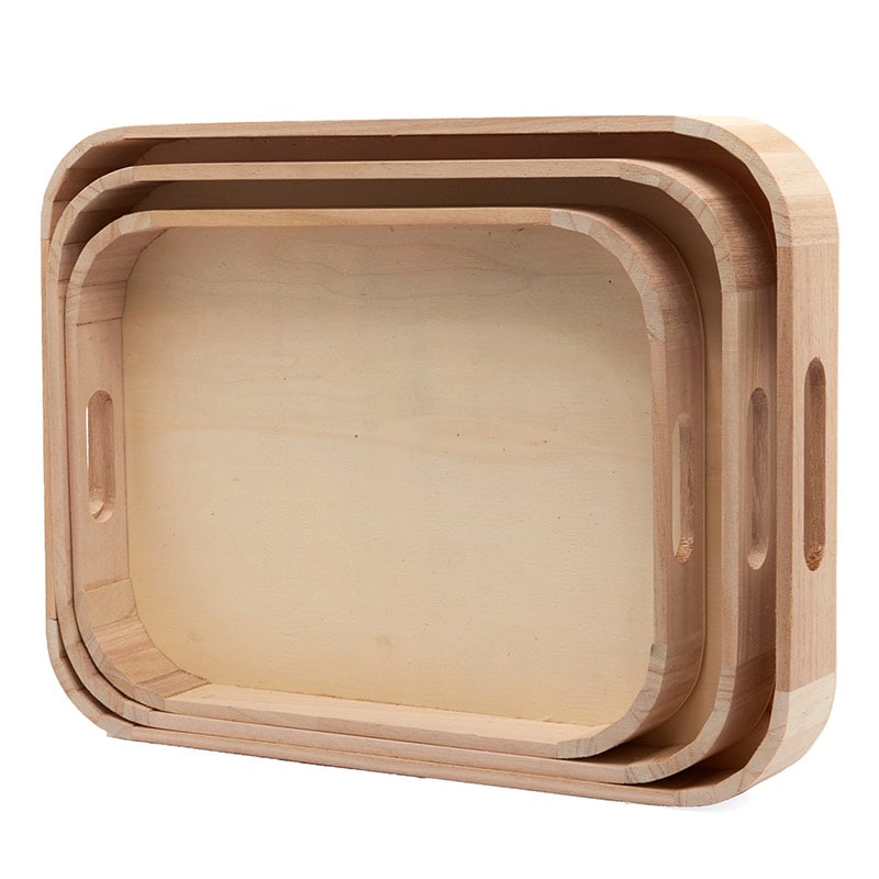 Paulownia Wood Rounded Corner Tray Set Shop
