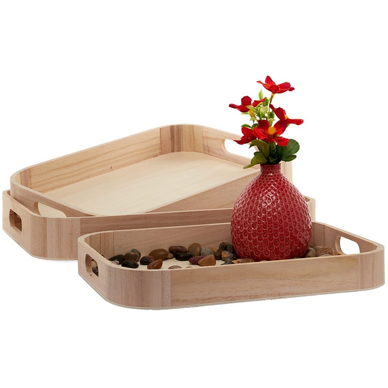Paulownia Wood Rounded Corner Tray Set Shop