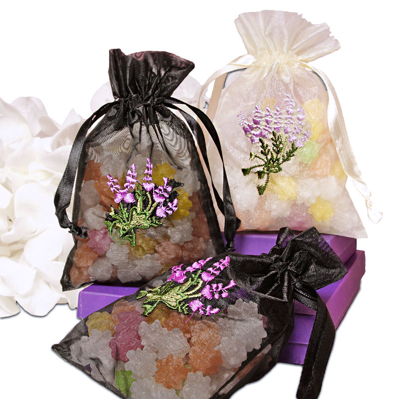 Lavender Flower Embroidered Organza Bags