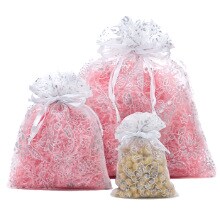 White & Silver Floral Print Sheer Fabric Bag