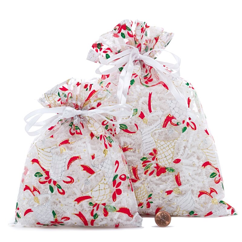 White Christmas Jingle Bell Sheer Fabric Bag Shop
