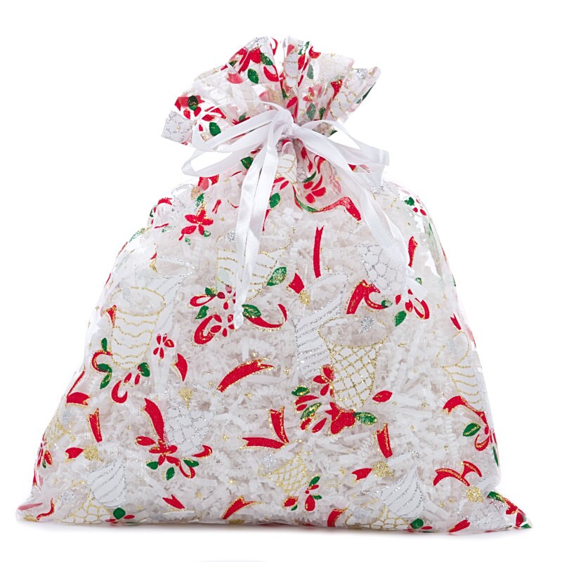 White Christmas Jingle Bell Sheer Fabric Bag Shop