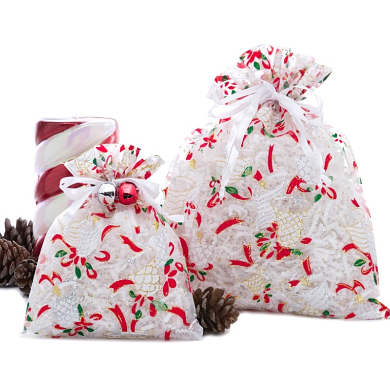 White Christmas Jingle Bell Sheer Fabric Bag Shop