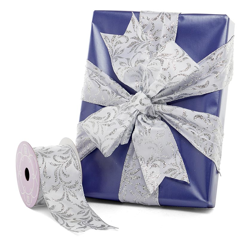 Glitter Floral Satin Wedding Wired Ribbon Shop