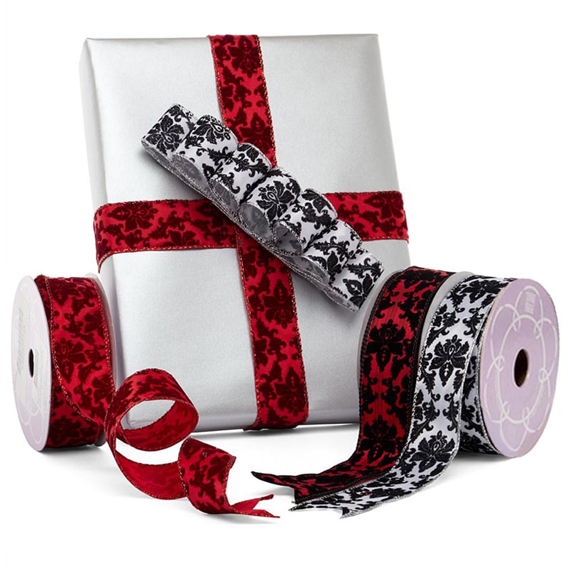 Damask Flocked Satin Wired Ribbon Shop