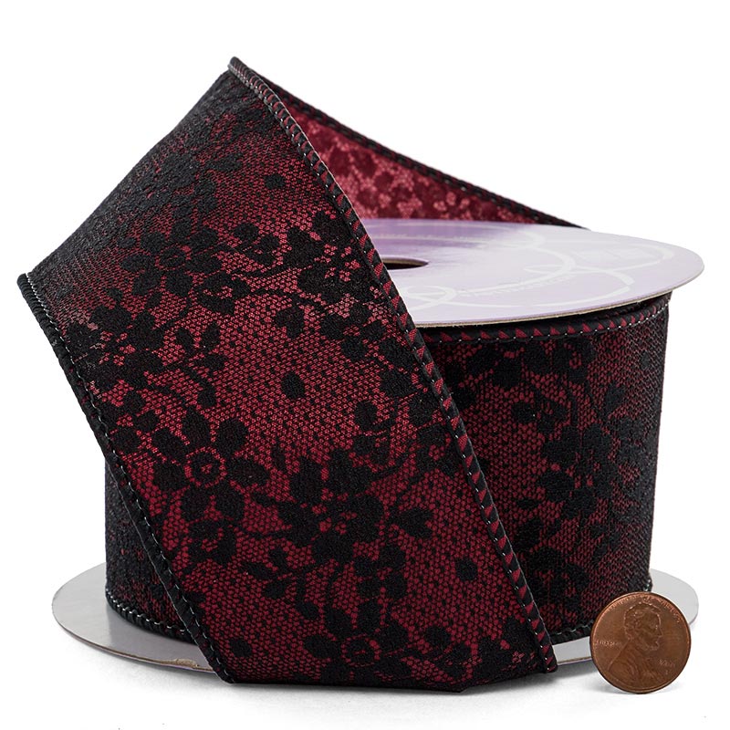 Black Lace On Satin Wired Ribbon Shop