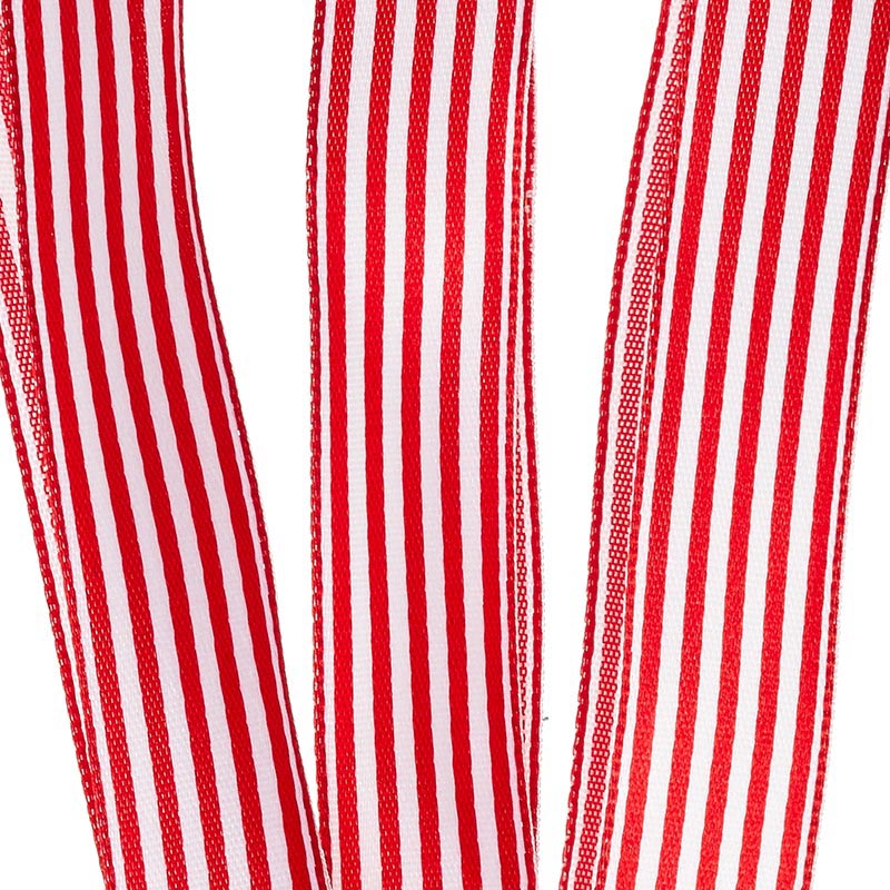 Red & White Striped Satin Wired Ribbon Shop