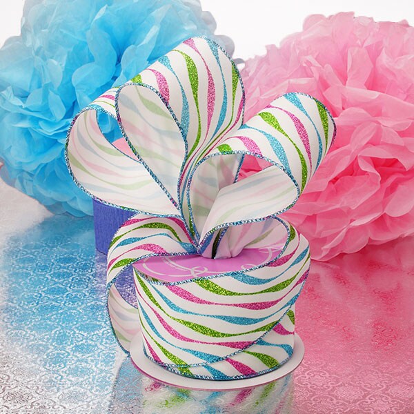 Multi Wave Party Flocked Ribbon