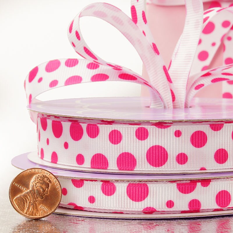 Pretty Pink Polka Dot Grosgrain Ribbon