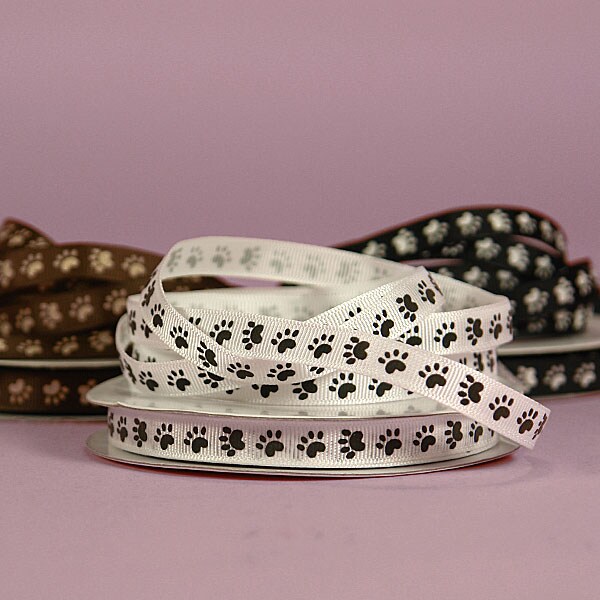 Narrow Paw Print Grosgrain Ribbons