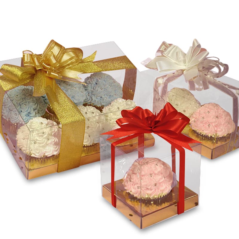 Clear PET Cupcake Boxes With Gold Bottom