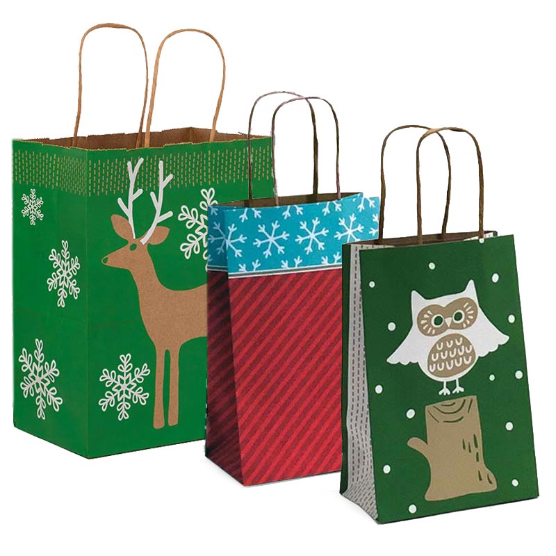 Assorted Patterned Shopping Bags With Brown Interior Shop