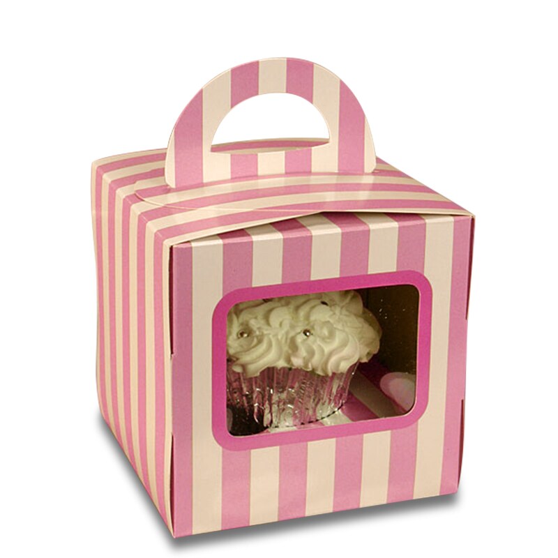 Striped Single Cupcake Box with Handle Paper Mart