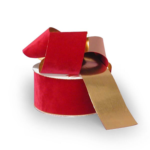 Red Velvet Flocked With Gold Backing Ribbon