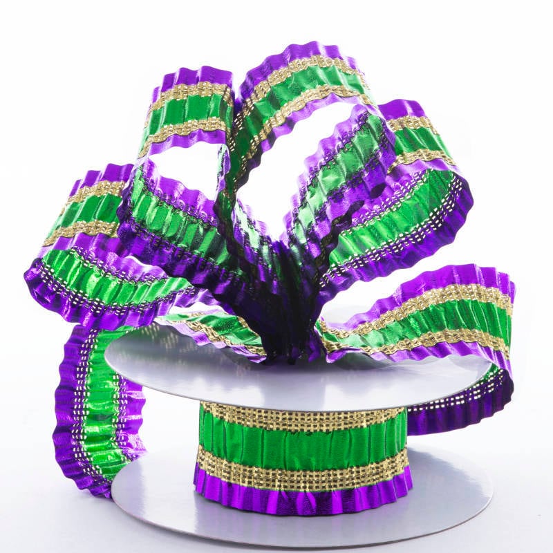 Mardi Gras Crinkle Metallic Wired Ribbon