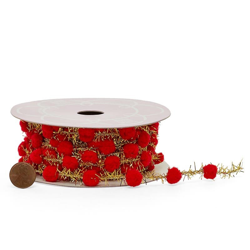 Wired Gold Tinsel Cord With PomPoms Shop