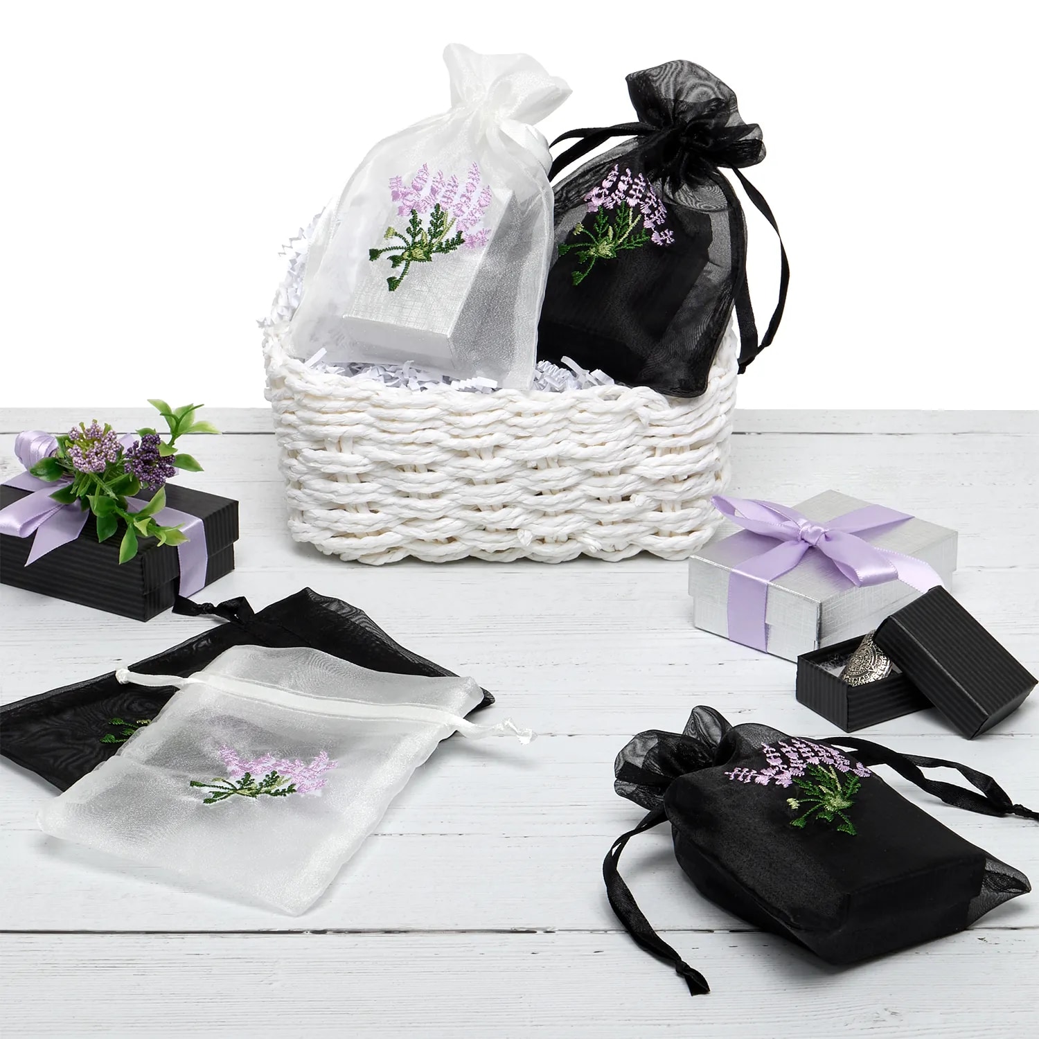 Lavender Flowers Lavender Organza Bags Lavender Embroidered