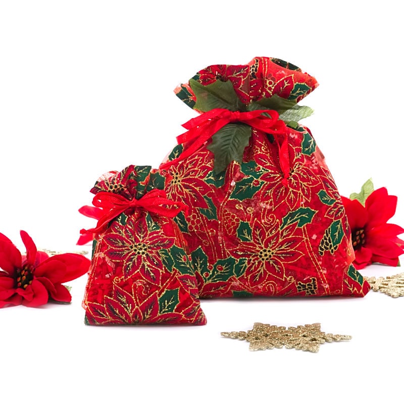 Red Poinsettias Sheer Fabric Bag