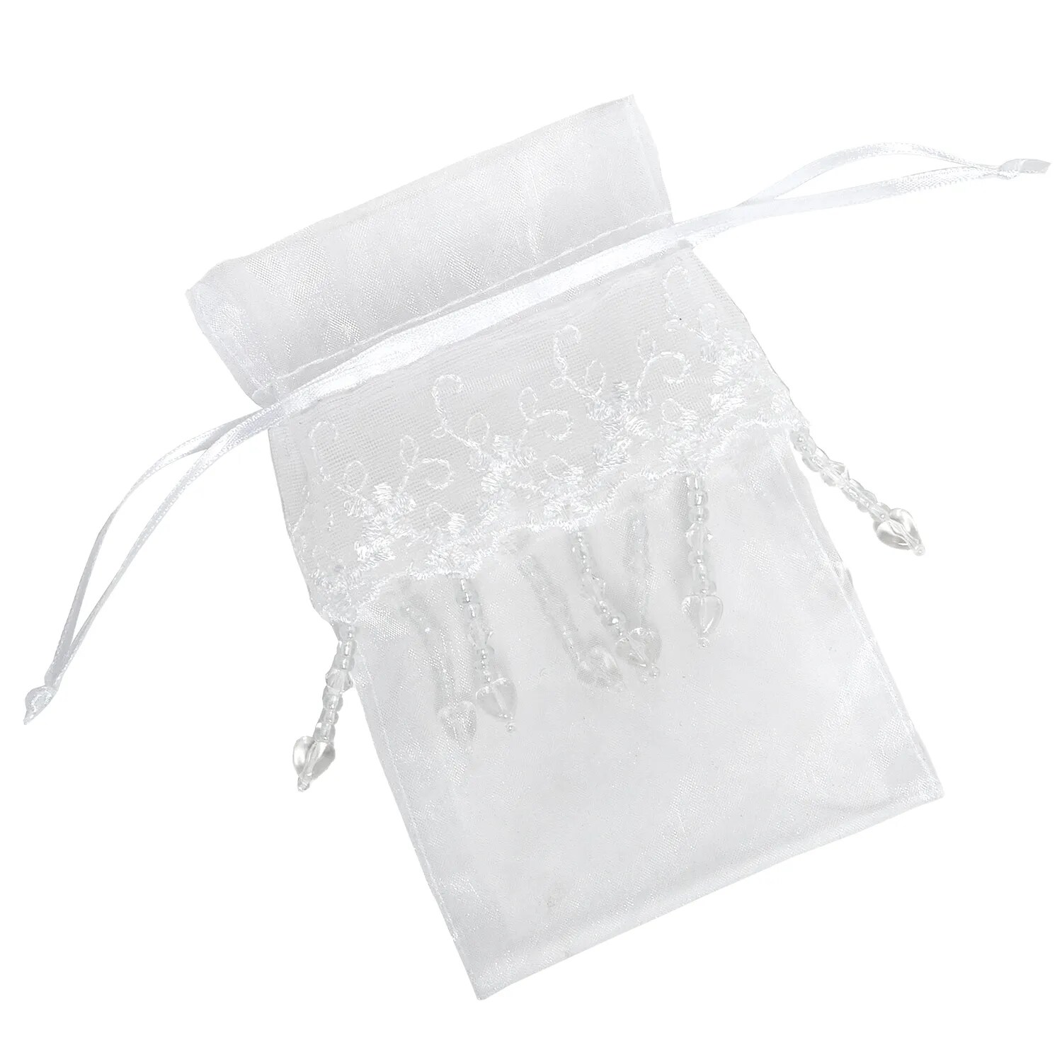 Lace Skirt Beaded Organza Bags White