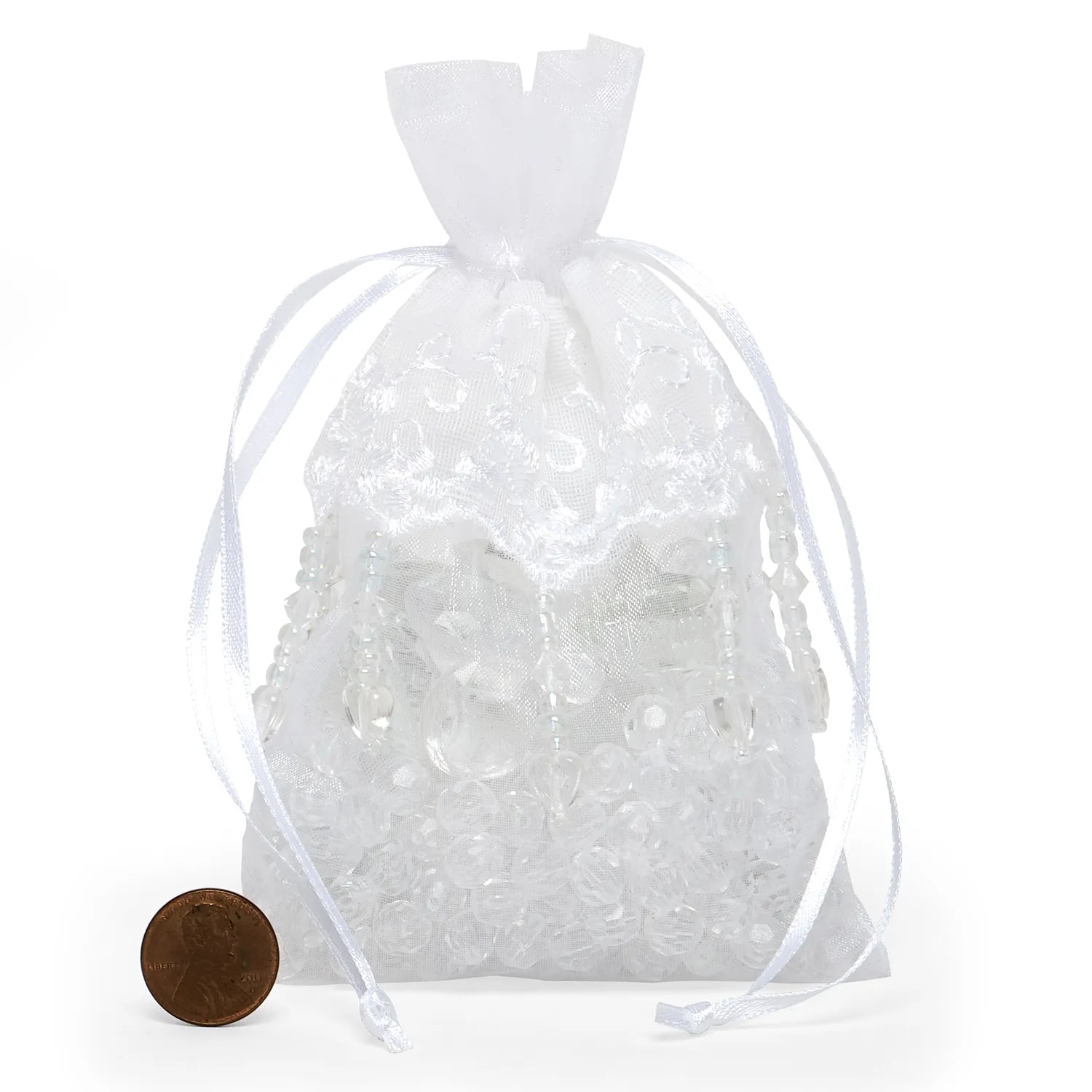 Lace Skirt Beaded Organza Bags White