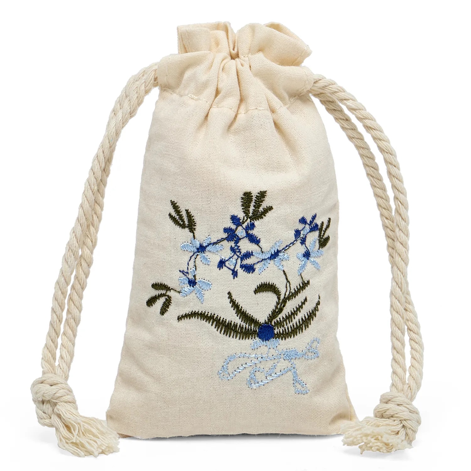 Botanical Embroidered Cotton Muslin Mini Pouches