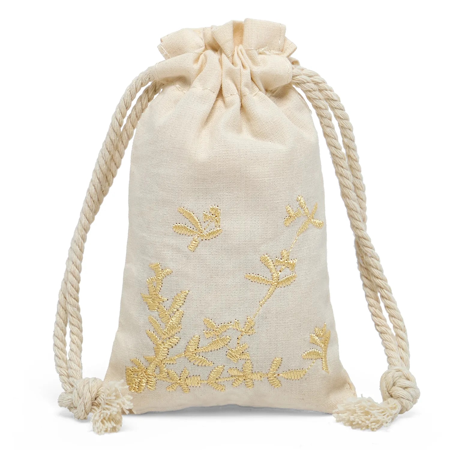 Botanical Embroidered Cotton Muslin Mini Pouches - Main Image