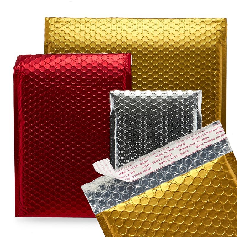 Metallic Matte Red Bubble Mailers Mailing Padded Envelopes 4x8 Inch Self-seal Closure Bubble Shipping Bag 25pcs