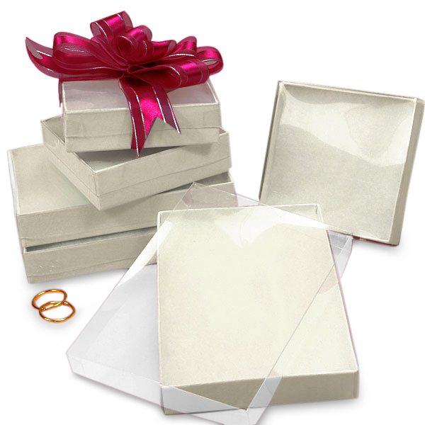 Satin Lined Paper Jewelry Boxes with Bow  3 1/4"  x  3 1/4"  x  1 1/4" 