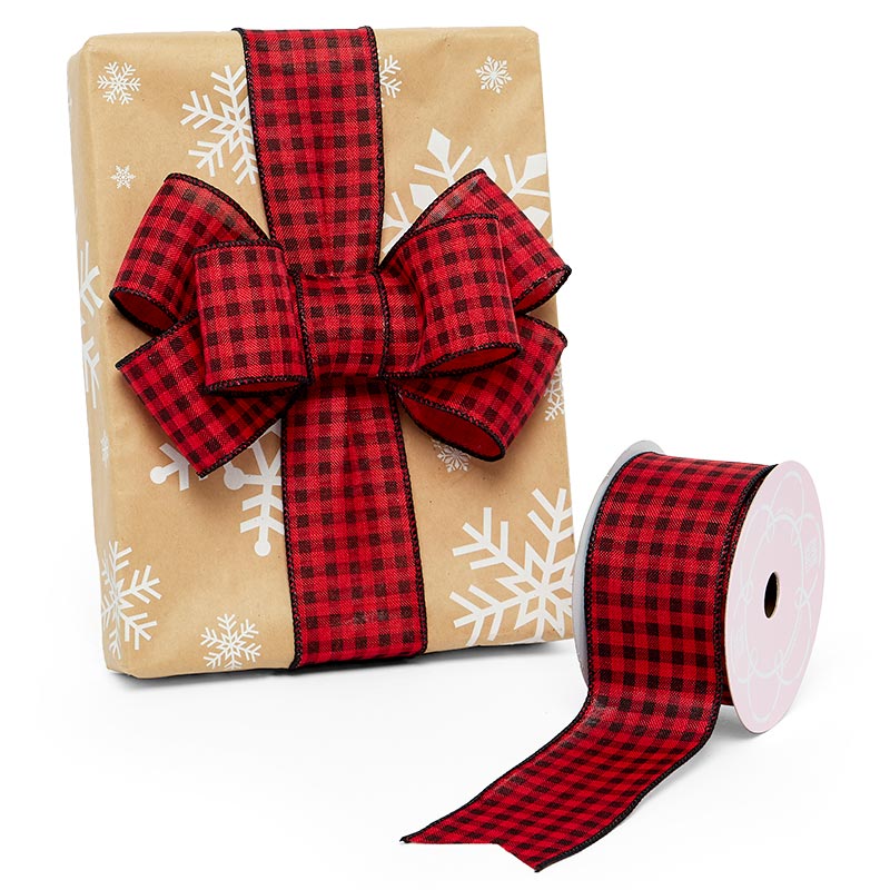 2 1/2 inch x 10 Yards Red/Black Buffalo Plaid Wired Ribbon Christmas by Paper Mart, Size: 10 yd x 2 1/2'' | Quantity of: 1