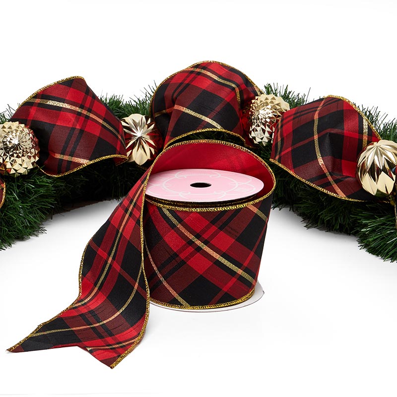 4 inch x 10 Yards Tartan Fabric Wide Ribbon Christmas by Paper Mart, Size: 10 yd x 4 | Quantity of: 1, Gold