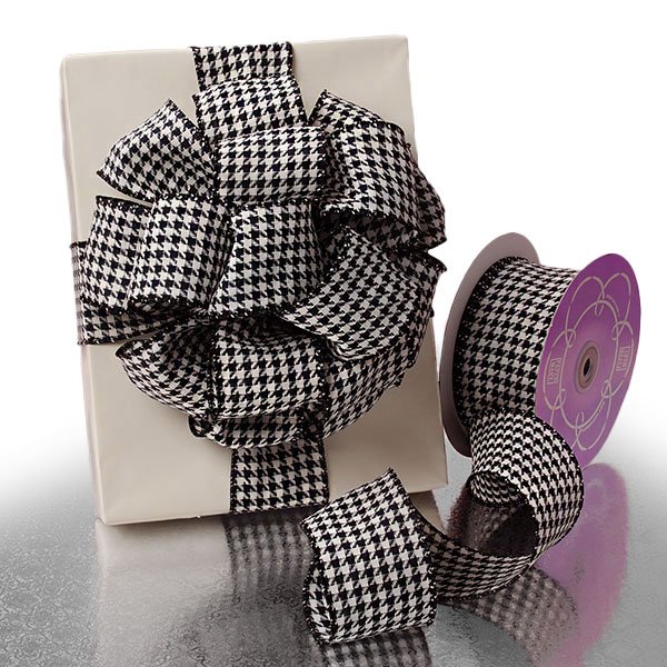 Houndstooth Grosgrain Wired Ribbon