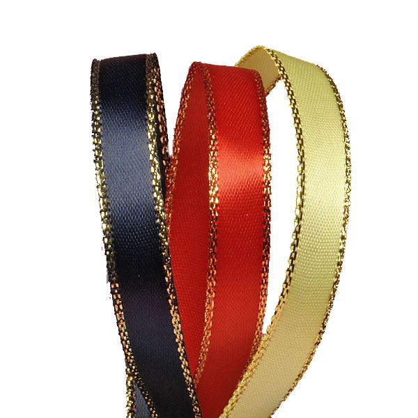 3/8 Double Face Satin Ribbon with Gold Edge Turquoise 50 Yards