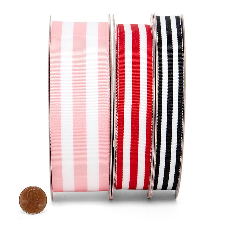 Striped Grosgrain Ribbon - Bubblegum Pink and White - 1 1/2 inch - 1 Yard