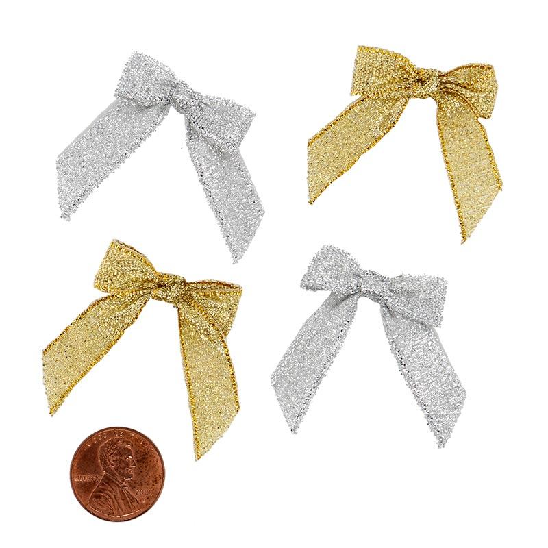 Pre-Tied Bows with Stretch Loops, Metallic Gold, 6, QTY/CAS