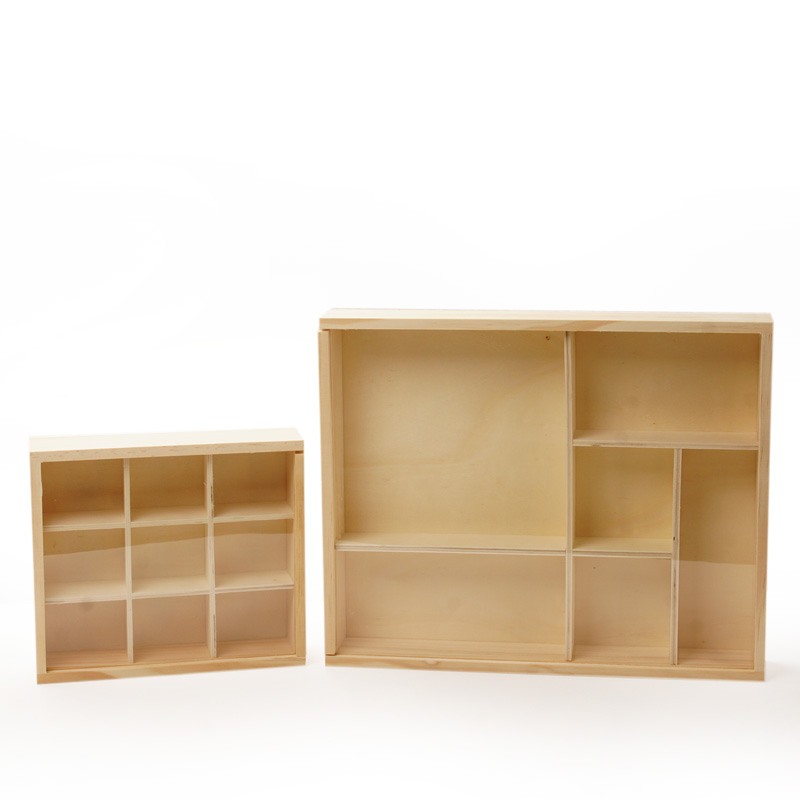 Natural Pine Wood 9 Section Trays with Clear Sliding Top | Shop