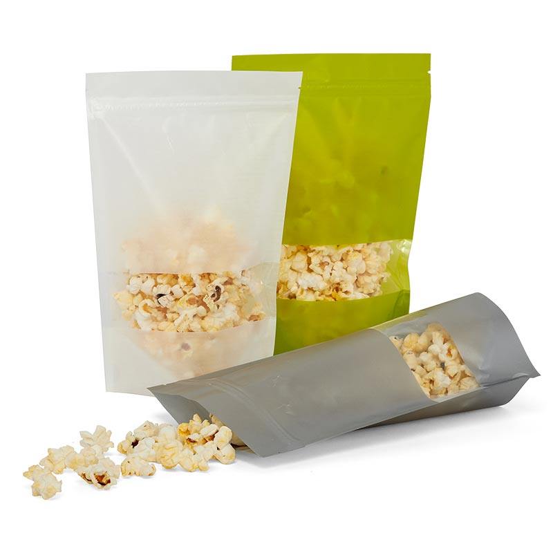BAP 100 8 oz White Rice Paper Stand Up Pouch with Window Zip and Tear 