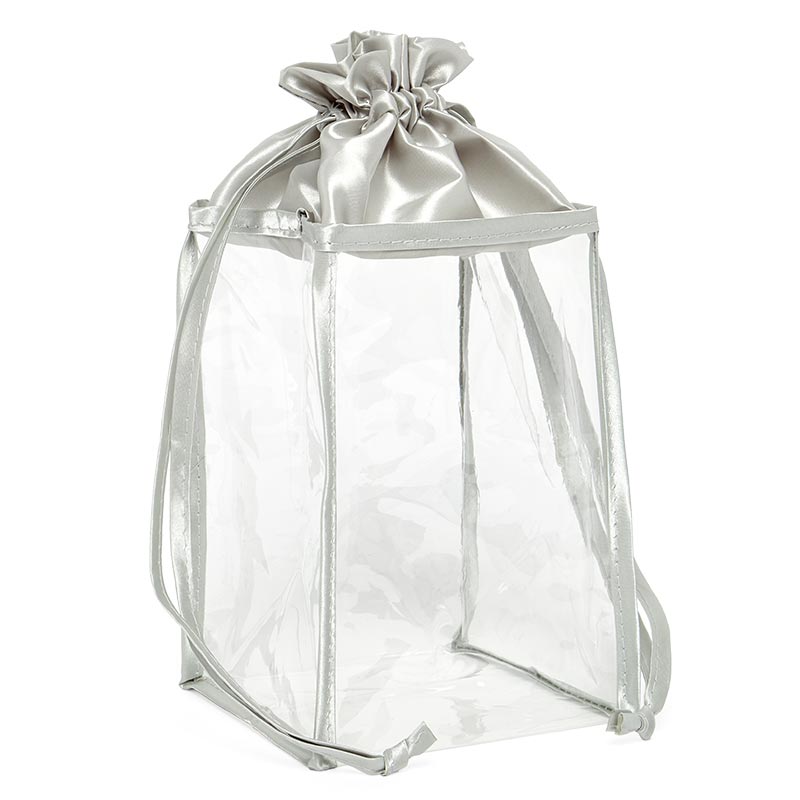 Silver Satin and Clear Vinyl Bags | Quantity: 12 | Width: 4 3/8 by Paper Mart