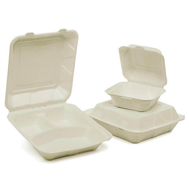 White Molded Fiber 1-Compartment Clamshell Food Container - 8L