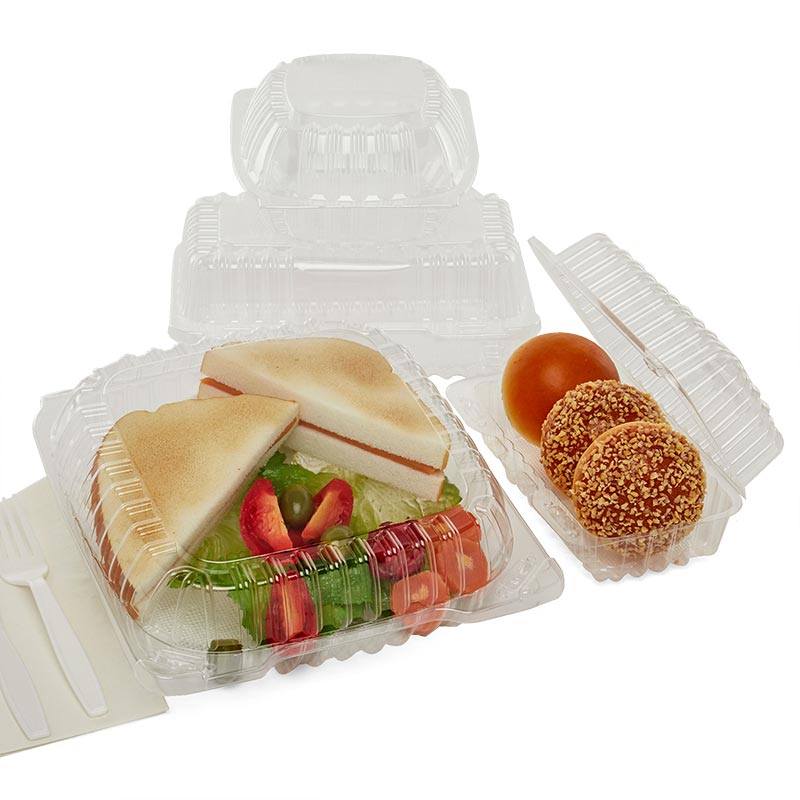 [25 Pack] Clear Hinged Plastic Containers - 9x5x3 Single Compartment Clamshell Food Containers for Cake Roll, Cookie, Sandwich, and Baked Goods 