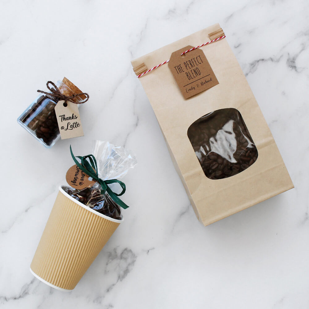flat lay of DIY coffee favors