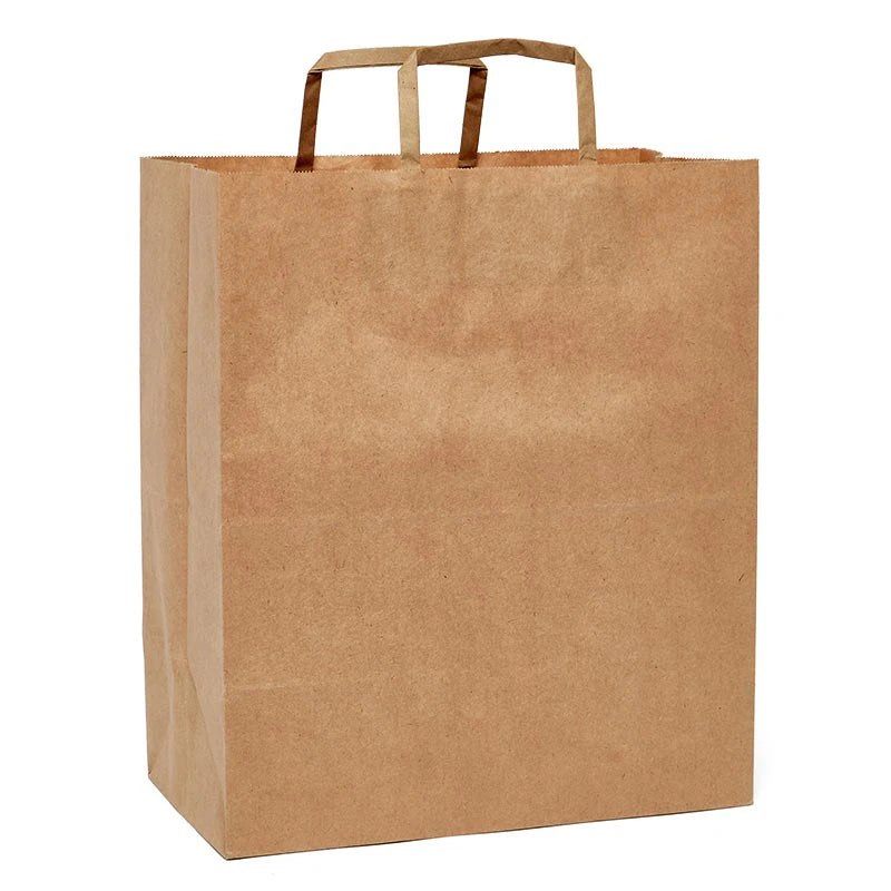 Kraft Flat Handle Grocery Bags (250/Pack)