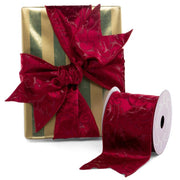 Cranberry Embossed Velvet Wide Wired Ribbon (4" X 10YD)