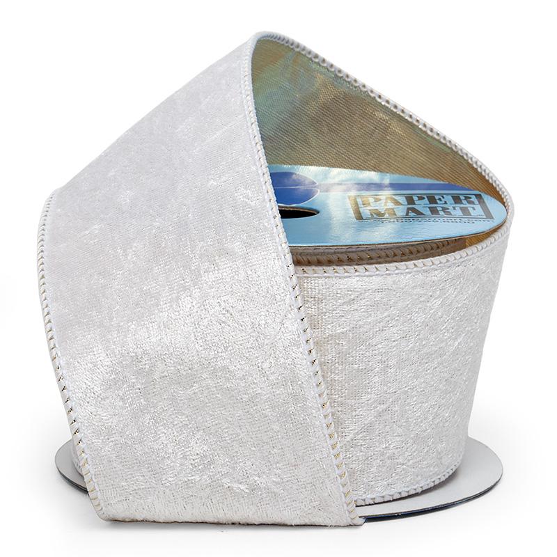 White Crushed Velvet / Lamé Double Sided Ribbon (2-1/2" X 10YD)