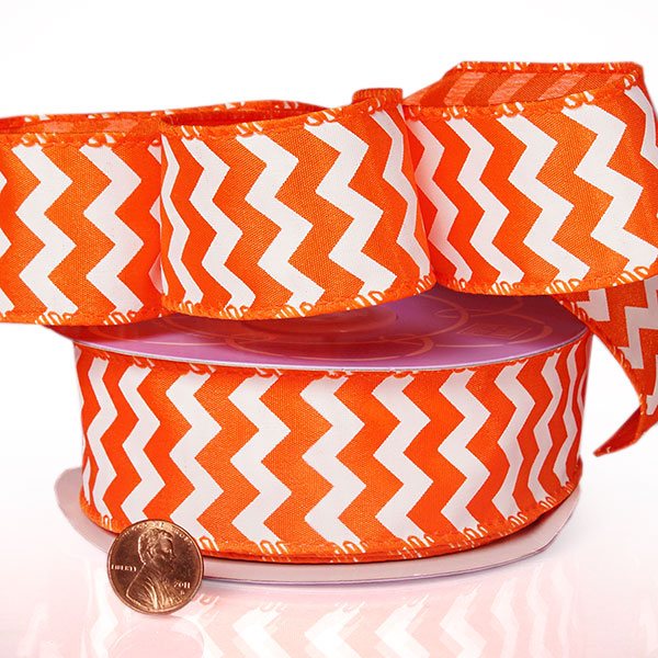 Orange Satin Wired Chevron Ribbon (1-1/2" X 20YD)